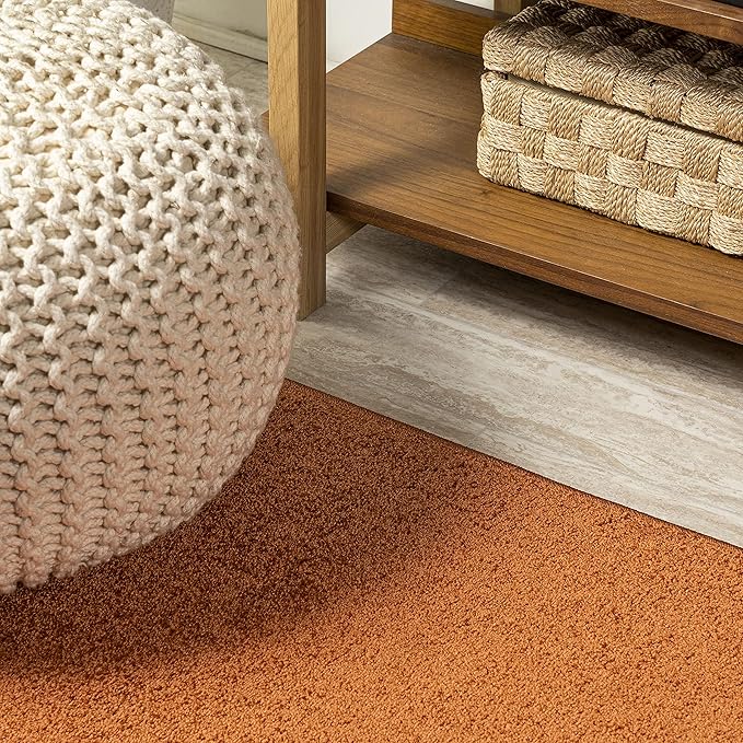 JONATHAN Y Haze Solid Low-Pile Orange 7x7 Square Indoor Area Rug, Coastal,Bohemian,Minimalist,Classic, Easy-Cleaning for Living Room,Bedroom,Kitchen,Pet Friendly,Non-Shedding (SEU100M-7SQ)
