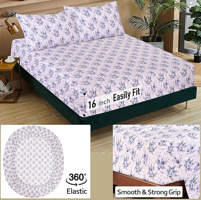 RUVANTI 100% Cotton Twin Sheets Set, 3 Pieces, Soft & Breathable Percale Weave Bedding, Deep Pocket 16", Hotel Standard, Crisp Cool Feel, Durable, Perfect Floral Bed Sheet, Maple