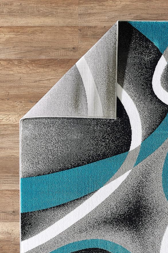GLORY RUGS Modern Area Rug 4x6 Turquoise Swirls Carpet Bedroom Living Room Contemporary Dining Accent Sevilla Collection 4816A
