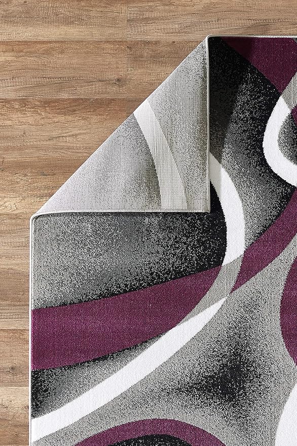 GLORY RUGS Modern Area Rug 4x6 Purple Swirls Carpet Bedroom Living Room Contemporary Dining Accent Sevilla Collection 4816A (Grey Purple)