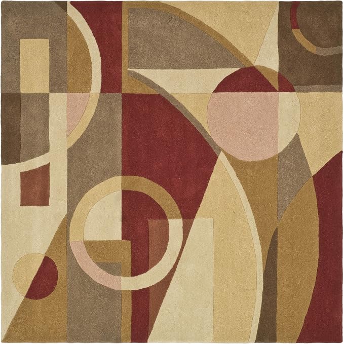 SAFAVIEH Rodeo Drive Collection Area Rug - 4' Square, Beige & Multi, Handmade Mid-Century Modern Abstract Wool, Ideal for High Traffic Areas in Living Room, Bedroom (RD845A)