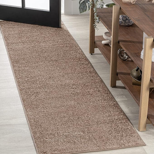 JONATHAN Y Haze Solid Low-Pile Brown Runner Rug 2x14, Coastal,Bohemian,Minimalist,Classic, Easy-Cleaning for Living Room,Bedroom,Kitchen,Pet Friendly,Non-Shedding (SEU100J-214)
