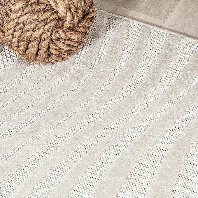 JONATHAN Y Maribo High-Low Abstract Striped Indoor/Outdoor Area Rug, Contemporary, Modern, Vintage, Bohemian for Bedroom,Kitchen,Living Room,Non Shedding,Easy-Washing, Cream, 8x10 (SCN103A-8)