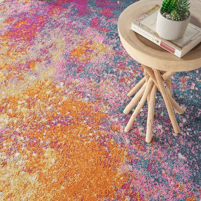 Nourison Home Passion Abstract Sunburst 7'10'' x Square Area-Rug, Easy-Cleaning, Non Shedding, Bed Room, Living Room, Dining Room, Kitchen (8 Square)