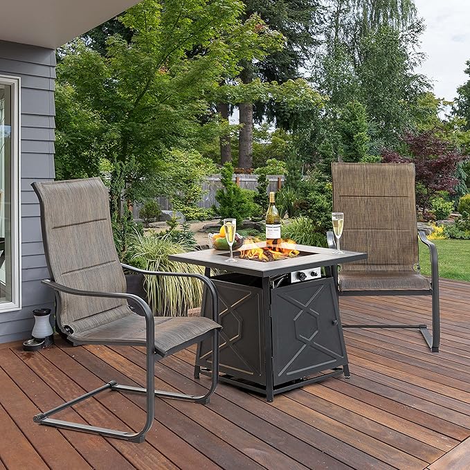 Nuu Garden 28 Inch Outdoor Propane Fire Pit Table, 50,000 BTU Square Gas Fire Table with Ceramic Tabletop, Lid, Cover, Lava Rock for Garden Backyard Party, Black