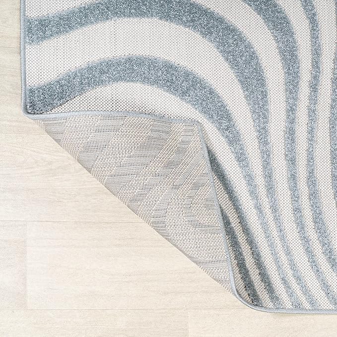 JONATHAN Y Maribo High-Low Abstract Striped Light Blue/Ivory 9x12 Indoor/Outdoor Area Rug, Pet Friendly, Non-Shedding, Stain Resistant, Easy-Cleaning for Backyard, Patio (SCN103C-9)