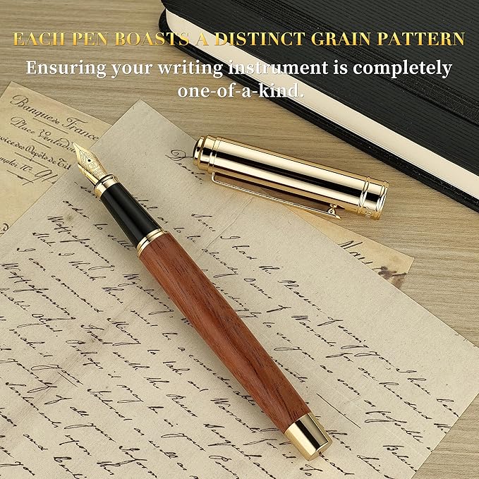BEILUNER 316 Fountain Pen,Stunning Luxury Rosewood,24K Gilded Nib(Medium),Gorgeous 24K Gold Finish, Ink Converter,Best Gift for Men&Women-Fancy,Executive,Nice Pens for Writing, RD-M