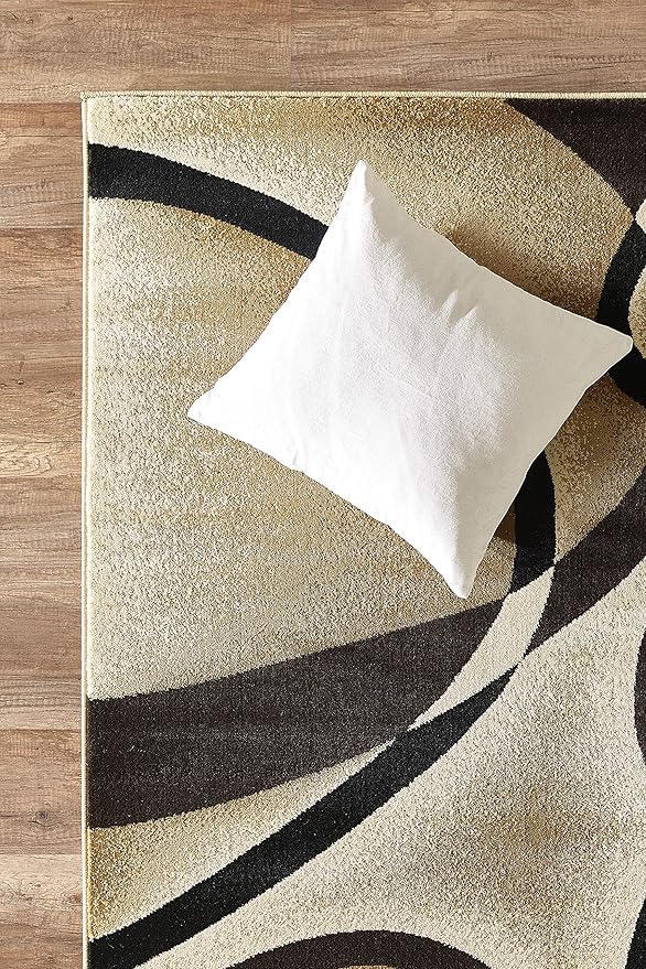GLORY RUGS Modern Area Rug 4x6 Beige Swirls Carpet Bedroom Living Room Contemporary Dining Accent Sevilla Collection 4816A (Brown)