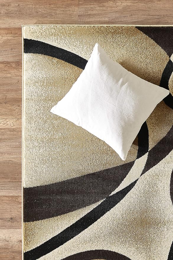 GLORY RUGS Modern Area Rug 5x7 Beige Swirls Carpet Bedroom Living Room Contemporary Dining Accent Sevilla Collection 4816A (Brown)