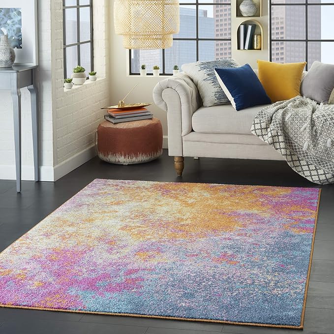 Nourison Home Passion Sunburst 3'9'' x 5'9'' Area-Rug, Modern, Abstract, Easy-Cleaning, Non Shedding, Bed Room, Living Room, Dining Room, Kitchen, (4' x 6')