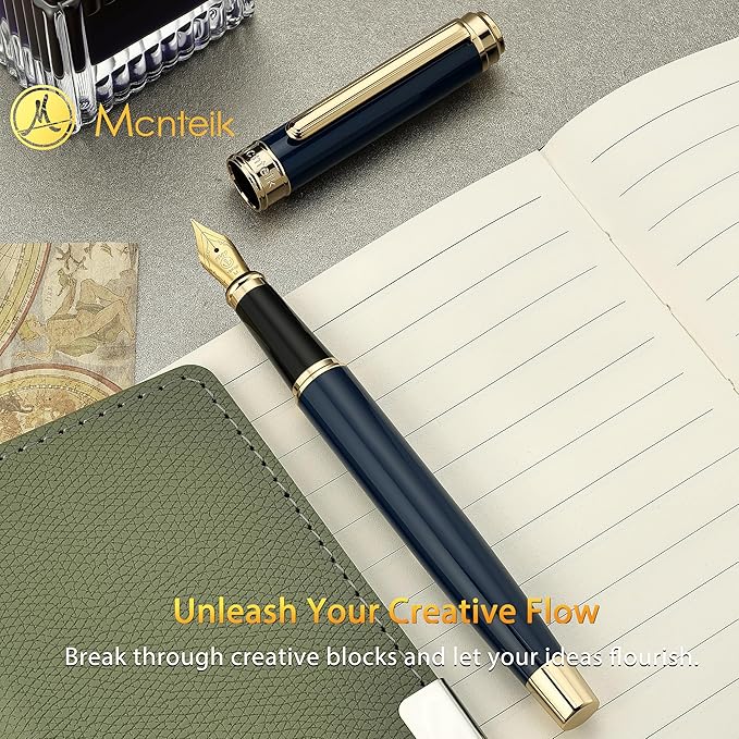 MCNTEIK 317 Fountain Pen,Stunning Luxury Piano Lacquer,18K Gilded Nib(Medium),Gorgeous 24K Gold Finish, Ink Converter,Nice Gift for Men&Women-Elegant,Executive,Fancy Pens for Writing, BU-M