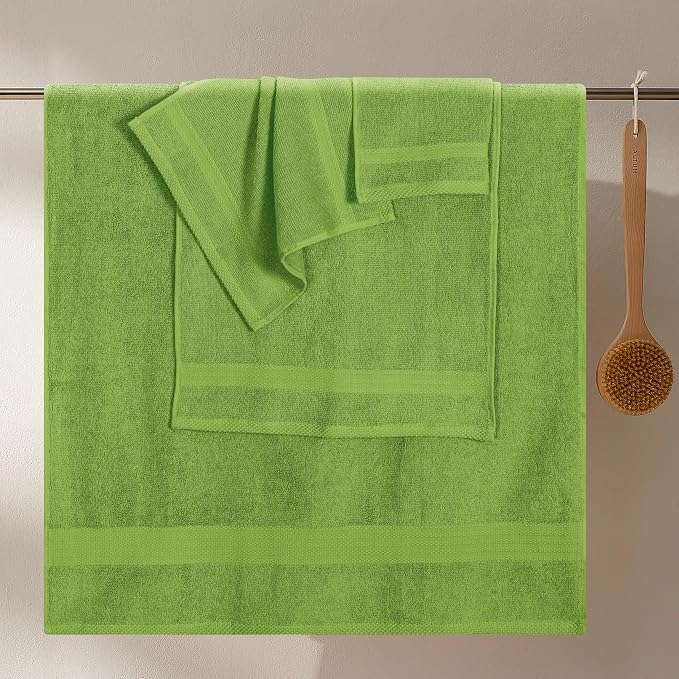 GLAMBURG Ultra Soft 8-Piece Towel Set - 100% Pure Ringspun Cotton, Contains 2 Oversized Bath Towels 27x54, 2 Hand Towels 16x28, 4 Wash Cloths 13x13 - Ideal for Everyday use, Hotel & Spa-Kiwi Green