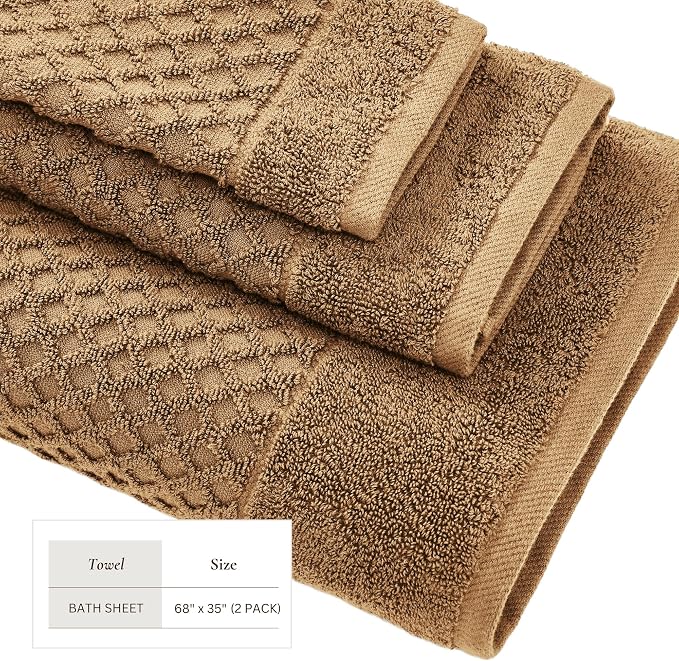 Great Bay Home Oversized Bath Sheets - 100% Cotton 2 Pack 68x35 Extra Large Towel - Absorbent, Durable, Quick-Dry Towels for Bathroom (Mocha)