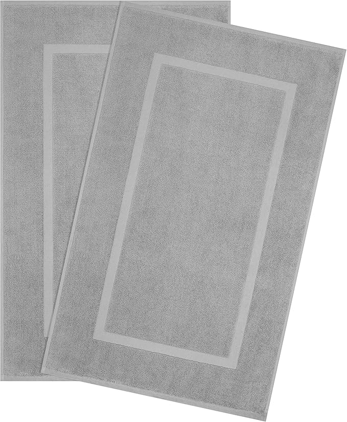 Cotton Paradise 100% Cotton Turkish Bathmat Set, Soft Absorbent Quick Dry, 2 Piece 20x34 Bathmat Floor Set, Light Grey