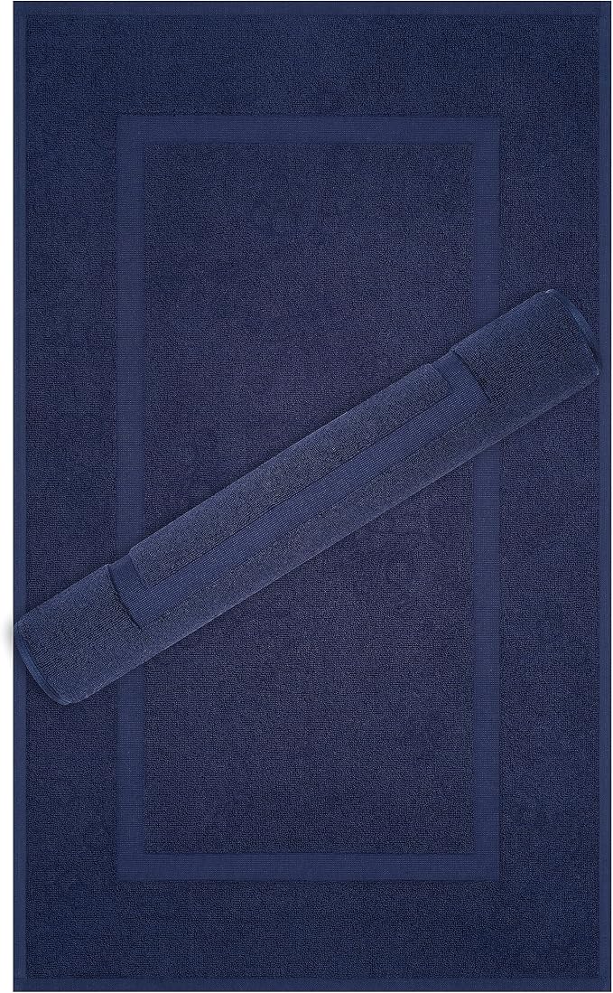 Cotton Paradise 100% Cotton Turkish Bathmat Set, Soft Absorbent Quick Dry, 2 Piece 20x34 Bathmat Floor Set, Navy Blue