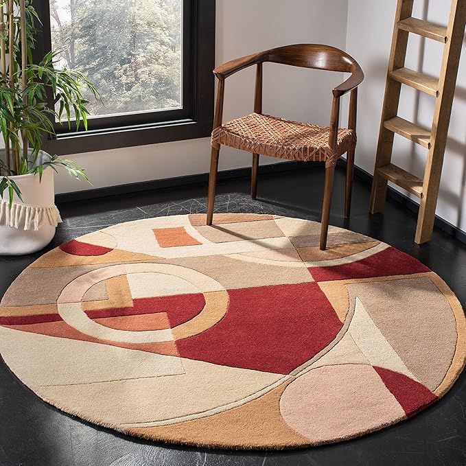 SAFAVIEH Rodeo Drive Collection 5'9" Round Beige / Multi RD845A Handmade Mid-Century Modern Abstract Wool Area Rug