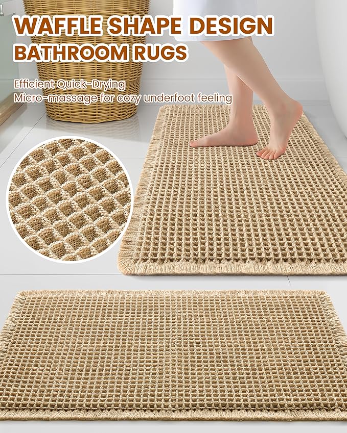 Smiry Waffle Bath Mat 36x24, Extra Soft Absorbent Bathroom Rugs, Non Slip Machine Washable Quick Dry Bath Rugs for Bathroom Floor, Tub, Shower, Home Decor Accessories, Brown