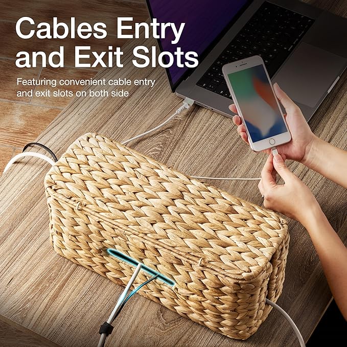 Tidita Wicker Cable Management Box with Lid - 15 inch Cable Organizer Box and Power Strip Box for Electrical Cord Management - Desk Cord Hider and Floor Cable Management for Office (Natural Color, 1)
