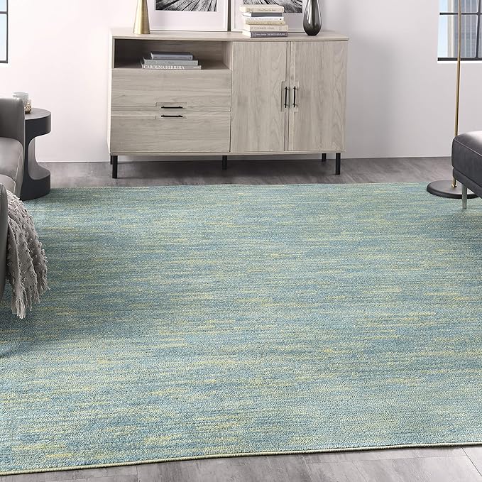 Nourison Home Nourison Essentials Blue Green 9' x Square Area Rug - Easy Clean, Non Shedding, Bed Room, Living Room, Dining Room, Kitchen (9' x Square)