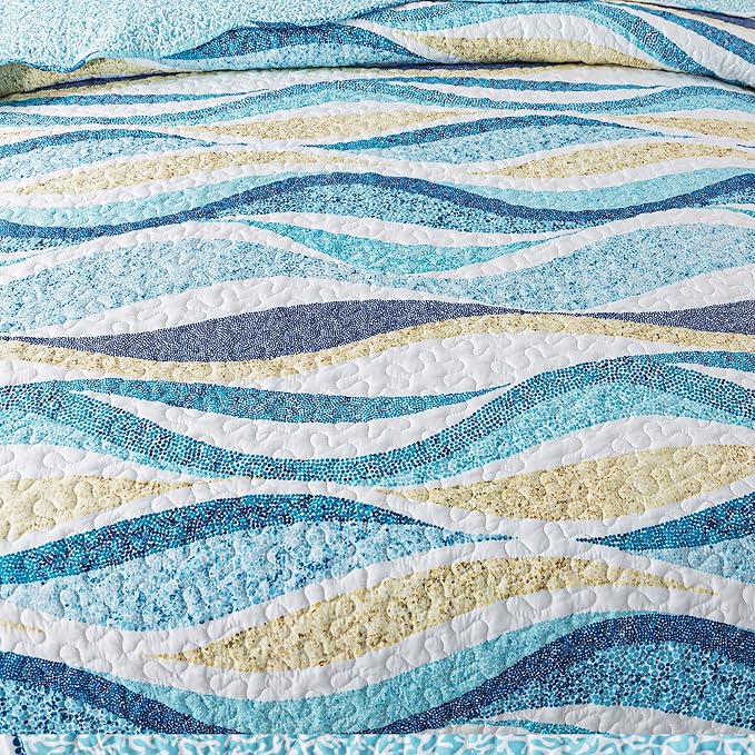 HoneiLife Beach Quilt King Size - 3 Pieces Coastal Quilt Sets Nautical Bedspreads Ocean Coverlets Lightweight Bed Cover, King Quilt Bedding Set All Season Quilts