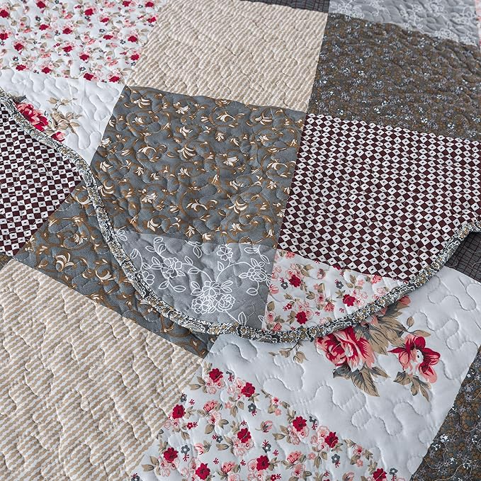 HoneiLife Twin Quilt Bedding Set - Lightweight Bedspreads,2-Piece Microfiber Quilt Sets Reversible Coverlets Retro Bed Cover Quilt Twin Size All Season Quilts-Grey