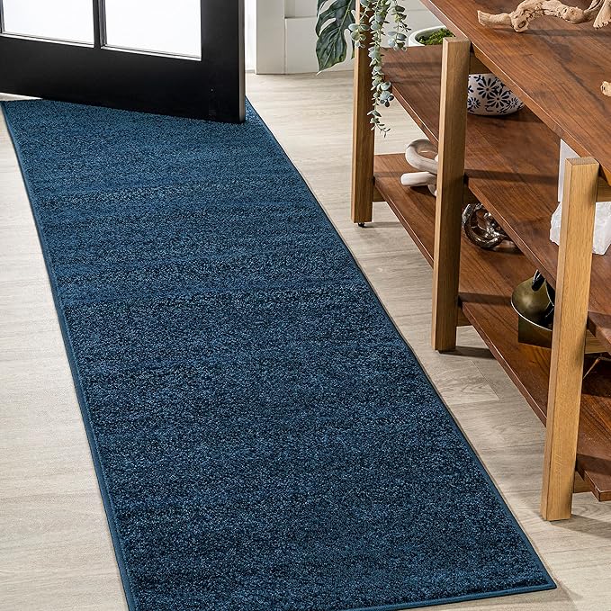 JONATHAN Y Haze Solid Low-Pile Navy Runner Rug 2x16, Coastal,Bohemian,Minimalist,Classic, Easy-Cleaning for Living Room,Bedroom,Kitchen,Pet Friendly,Non-Shedding (SEU100C-216)