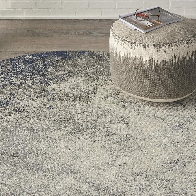 Nourison Home Passion Charcoal/Ivory 5'3'' x Round Area-Rug, Modern, Abstract, Easy-Cleaning, Non Shedding, Bed Room, Living Room, Dining Room, Kitchen, (5' Round)
