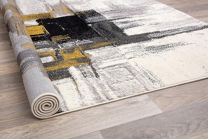 Rugshop Gold Modern Abstract Area Rug — Non-Shedding for Living Room, Dining Room and Office 6'6" x 9'