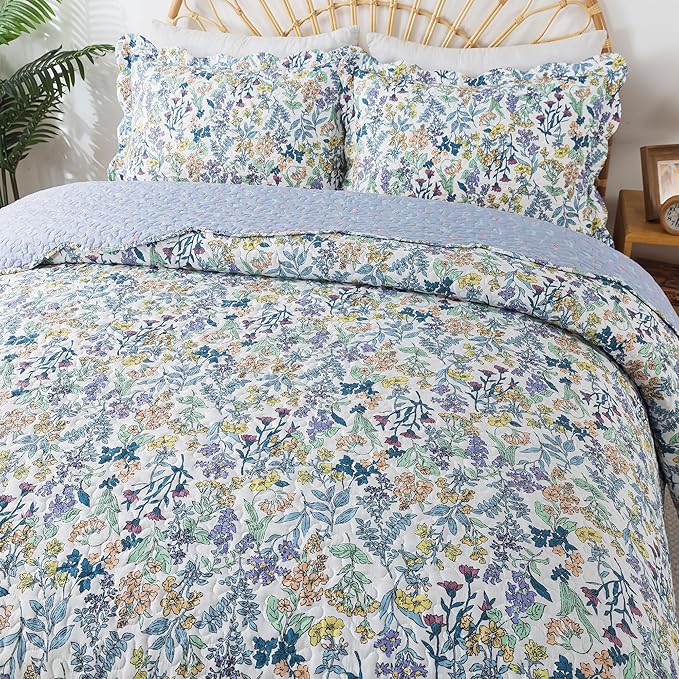 HoneiLife King Quilt Bedding Set - Floral Quilt Sets 3-Piece, Wildflower Bedspreads for King Bed, Microfiber Coverlets Botanical Bed Cover All Season Quilts-Variety