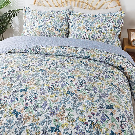 HoneiLife King Quilt Bedding Set - Floral Quilt Sets 3-Piece, Wildflower Bedspreads for King Bed, Microfiber Coverlets Botanical Bed Cover All Season Quilts-Variety