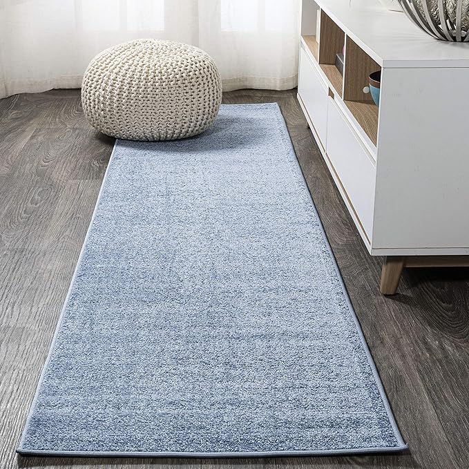 JONATHAN Y Haze Solid Low-Pile Classic Blue Runner Rug 2x14, Coastal,Bohemian,Minimalist,Classic, Easy-Cleaning for Living Room,Bedroom,Kitchen,Pet Friendly,Non-Shedding (SEU100F-214)
