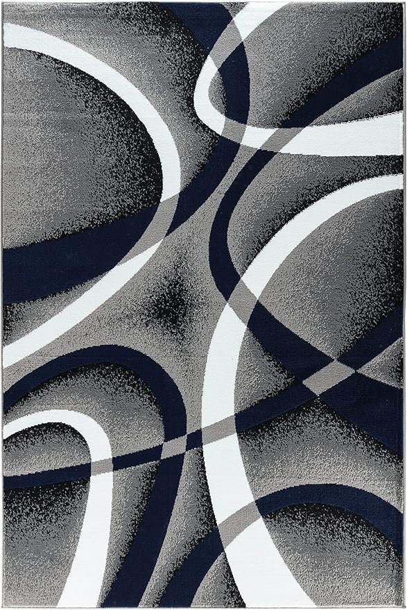 GLORY RUGS Area Rug 4x6 Navy Door Mat Modern Swirls Carpet Bedroom Living Room Contemporary Dining Accent Sevilla Collection 4816