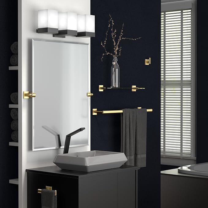 Gatco 4060 Elevate 24" Towel Bar, Brushed Brass/Wall Mounted 24 Inch Towel Holder for Bathroom