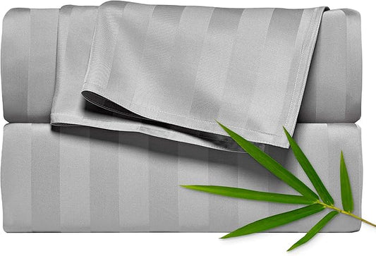Pure Bamboo Queen Sheets, Genuine 100% Organic Viscose Derived from Bamboo Bed Sheet Set, Luxuriously Soft & Cooling, Double Stitching, 2 Year Quality Promise (Queen, Jacquard Silver)