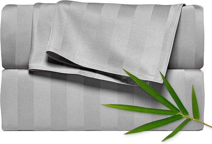 Pure Bamboo Twin Sheets, Genuine 100% Organic Viscose Derived from Bamboo Bed Sheet Set, Luxuriously Soft & Cooling, Double Stitching, 2 Year Quality Promise (Twin, Jacquard Silver)