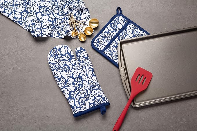 DII Cotton Dish Towel Set Damask Print, 18x28, Nautical Blue, 2 Count