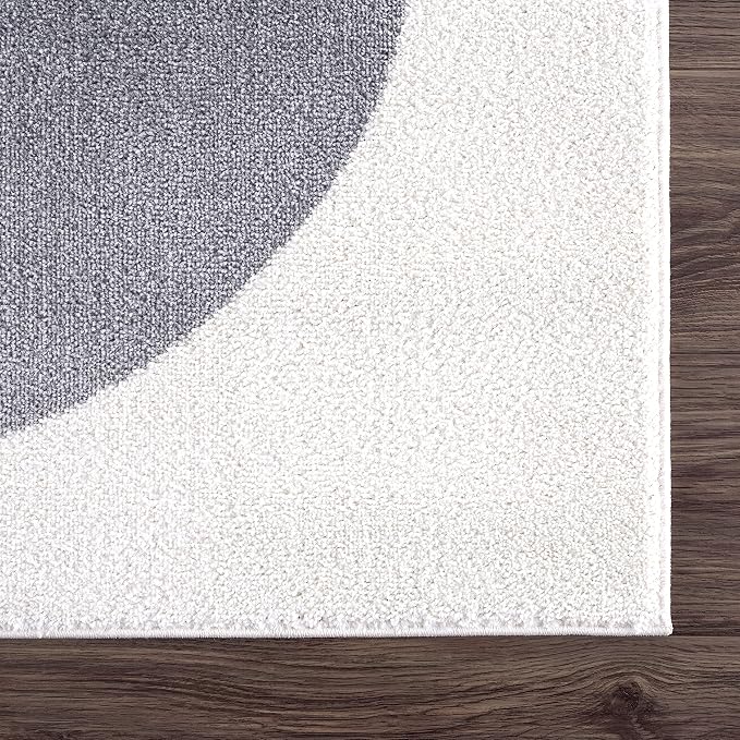 Abani Rugs Cream and Gray 5’3” x 7’6” (5'x8') Mid-Century Rug with Circles and Lines. Neutral Tones of Cream, Gray and a pop of Yellow. Minimalistic Design Turkish Stain Resistant Area Rug.