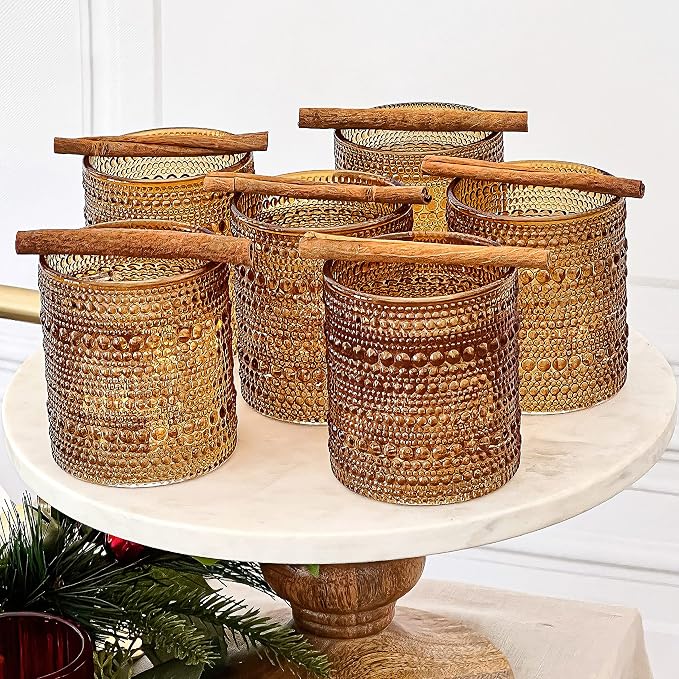 Kate Aspen Beaded Amber Drinking Glasses Set of 6-10 oz Vintage Glassware Jupiter Glasses, Cocktail Glass, Juice Glass, Water Cups Hostess Gift, Present, Gift for Newlyweds (Pack of 4)