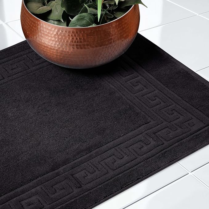 Superior Heavyweight Cotton Bath Mats, Bath Rugs For Bathroom Accessories, Washable Rug For Shower, Bath, Toilet, Modern Decor, No Backing, Luxury Hotel And Spa Quality, Set of 2, 22" x 35", Black