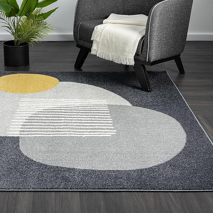 Abani Deco Collection Area Rug - Grey Minimalist Design -5'3" x 7'6"(5'x8') - Easy to Clean - Durable for Kids and Pets - Non-Shedding - Medium Pile - Soft Feel - for Living Room, Bedroom & Office