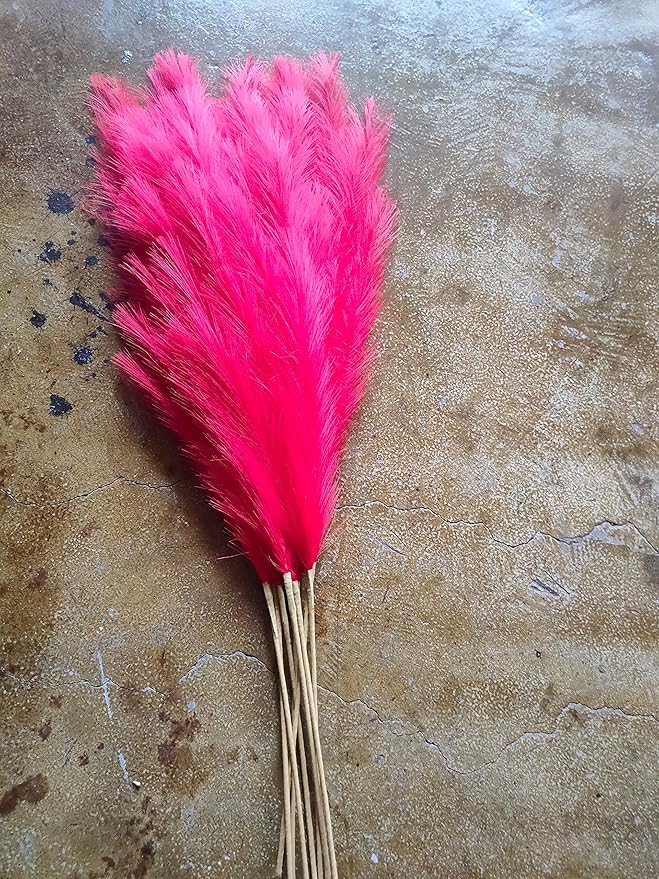 Premium Faux Pampas Grass Decor Tall & Fluffy, No Assembly Needed Long Pampas, Luxury Large Floral, Elegant Feather Flowers for Wedding Decorations (Faux Red, 8pcs 43.3"(110cm))