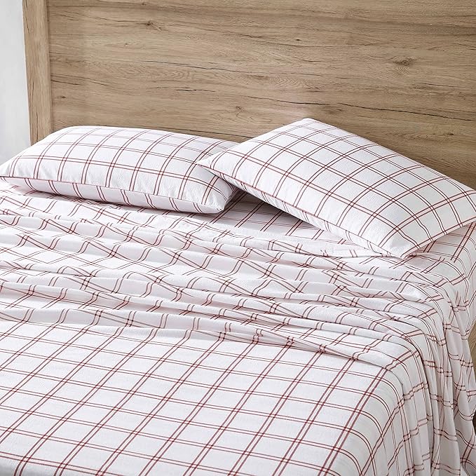 Eddie Bauer- Flannel Sheets Full Size, Anti-Pilling & Wrinkle Resistant Cotton, Touchably Soft for All-Season Comfort - Bed Sheets with Matching Pillowcases & Fitted Sheet (Westridge Plaid Orange)