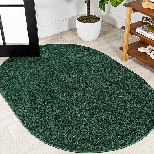 JONATHAN Y Haze Solid Low-Pile Emerald 3x5 Oval Indoor Area Rug, Coastal,Bohemian,Minimalist,Classic, Easy-Cleaning for Living Room,Bedroom,Kitchen,Pet Friendly,Non-Shedding (SEU100L-3OV)