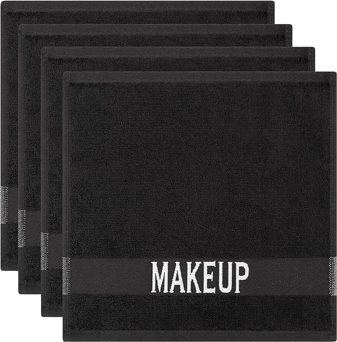 Cotton Paradise 100% Cotton Turkish Towel Set, Soft Absorbent Quick Dry, 4 Piece Makeup Towel Set, Coal Black