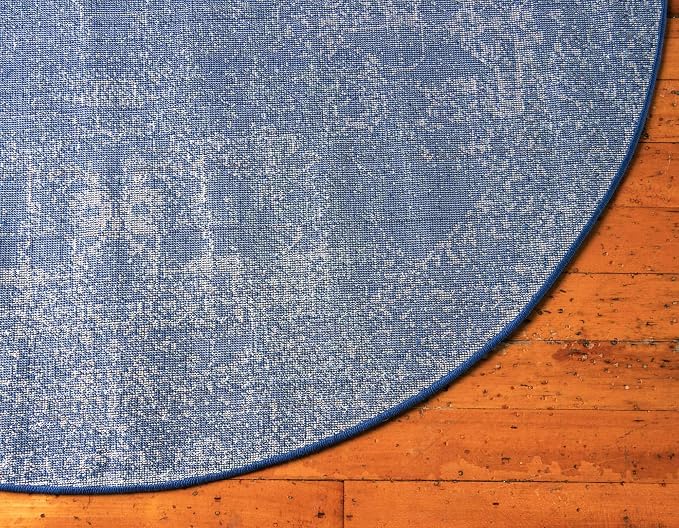 Unique Loom Bromley Collection Area Rug - Wells (3' Round, Navy Blue/ Ivory)