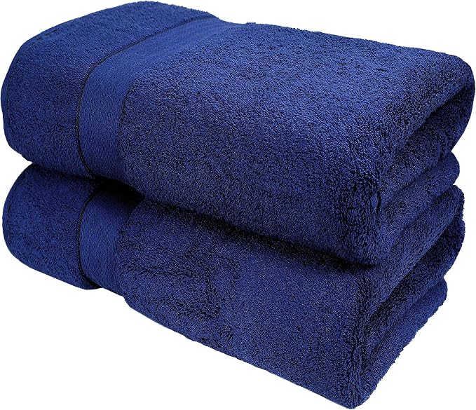GLAMBURG 700 GSM Premium Cotton 2-Pack Oversized Extra Large Bath Sheet Set - 100% Combed Cotton - 2 Bath Sheets 35x70 - Luxury Hotel & Spa Quality - Durable Ultra Soft Highly Absorbent - Navy