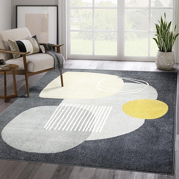 Abani Deco Collection Area Rug - Grey Minimalist Design -5'3" x 7'6"(5'x8') - Easy to Clean - Durable for Kids and Pets - Non-Shedding - Medium Pile - Soft Feel - for Living Room, Bedroom & Office