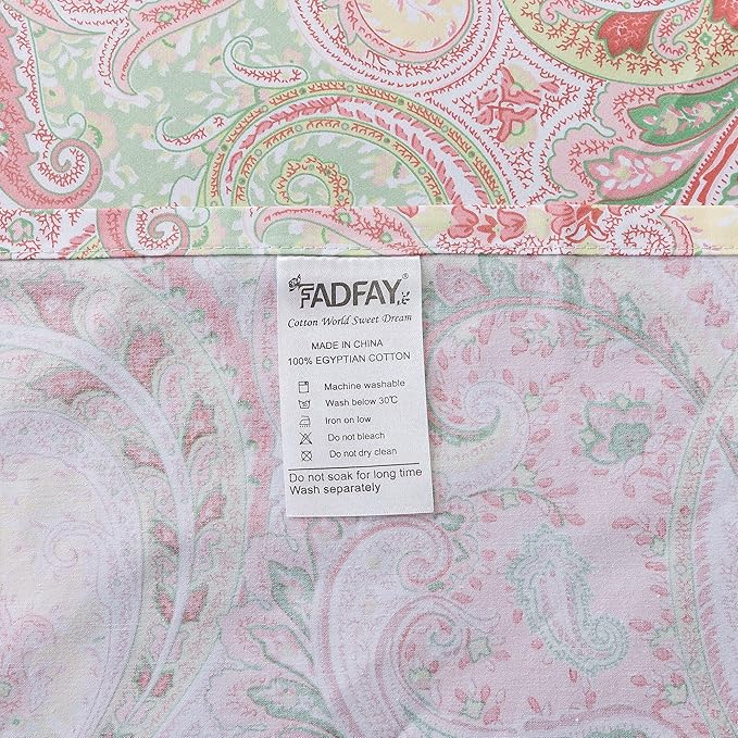 FADFAY 4 Piece Pink Paisley Bed Sheet Set Luxury Bedding Sets Designer Bedding Collections 800 Thread Count 100% Egyptian Cotton Deep Pocket-Twin XL Size