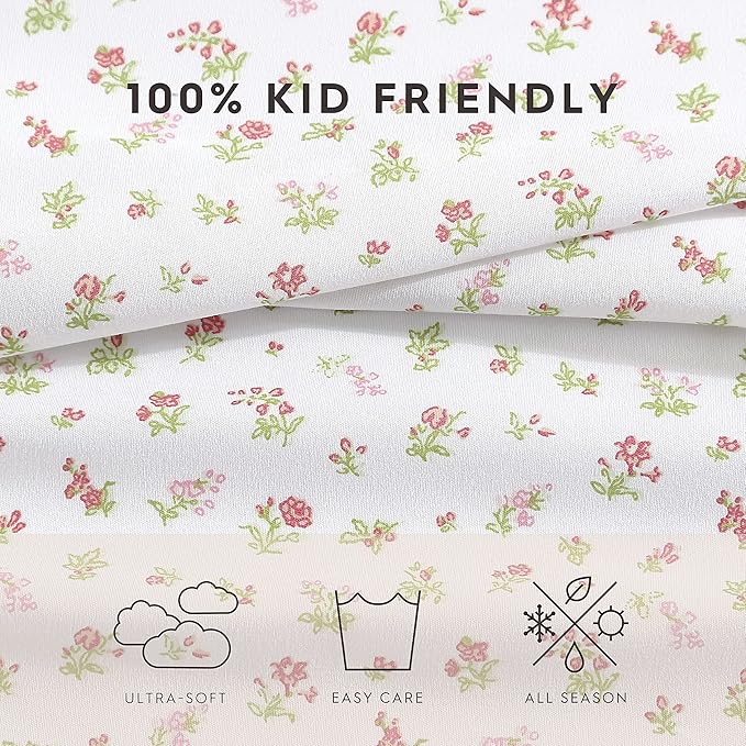 Laura Ashley Kids - Queen Sheet Set, Soft & Wrinkle-Resistant Toddler Bedding Set, Fun & Whimsical Bedroom Decor, Ideal Girl Room Essentials, Bed Sheets with Matching Pillowcases (Mae Pink)