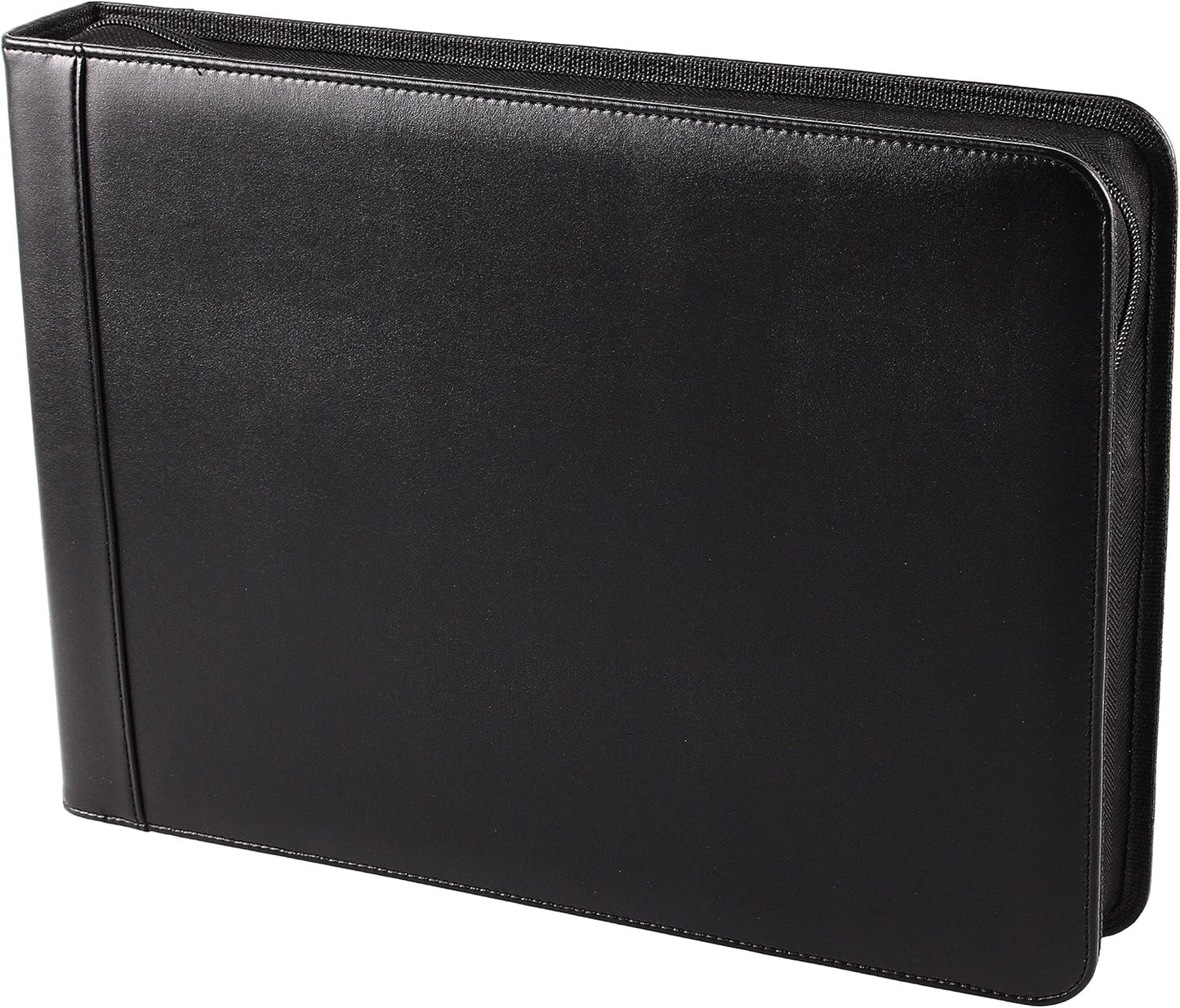 2Fold | Zippered Business Checkbook Binder - 7 Ring Organizer with Card Case - PU Leather for 600 Checks (Black)